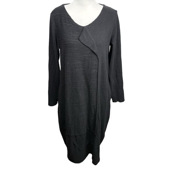 LUUKAA Black Textured Knit Pull Over Long‎ Sleeve Midi Dress Women's US Size 10 - Picture 1 of 9